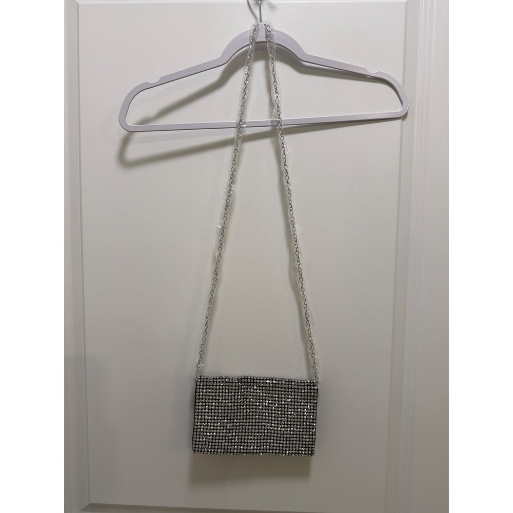 Amber Sceats Rhinestone Crossbody Bag Silver Black Evening Clutch Chain Strap